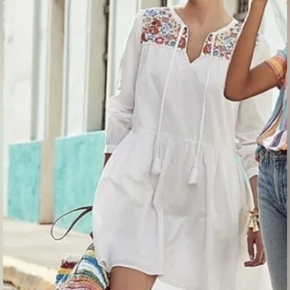 J. Crew  Cotton Poplin Tunic Dress Boho White Farmers Market XSmall Bride